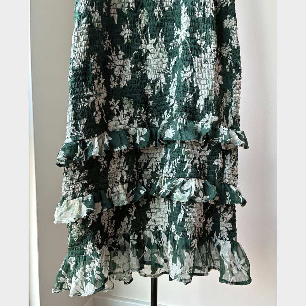 Abercrombie & Fitch Green Floral Ruffle Tie Strap Midi Dress - Size M - Picture 8 of 13